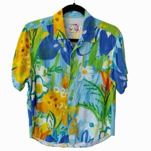 Jams World Wonderland Floral Hawaiian Camp Shirt Womens Medium Tropical Top